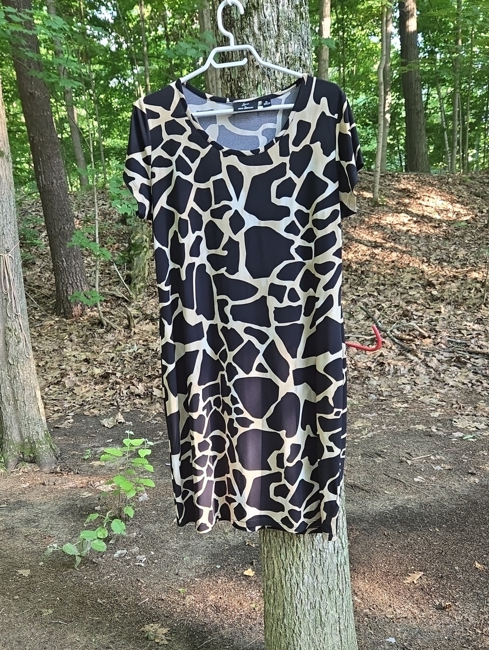 Nina Leonard Black and Tan Animal Print Midi Dress
